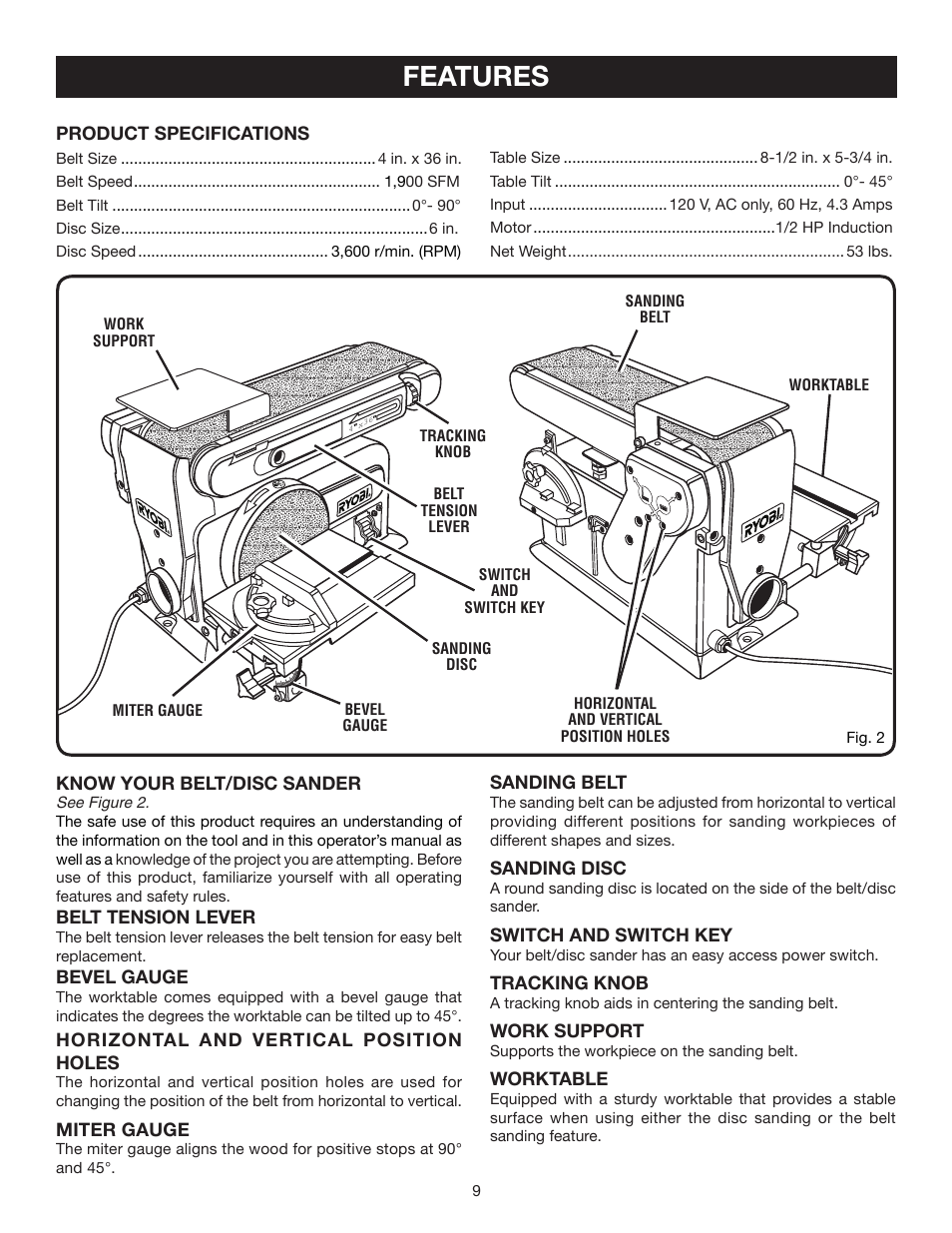 Features | Ryobi BD4600 User Manual | Page 9 / 18