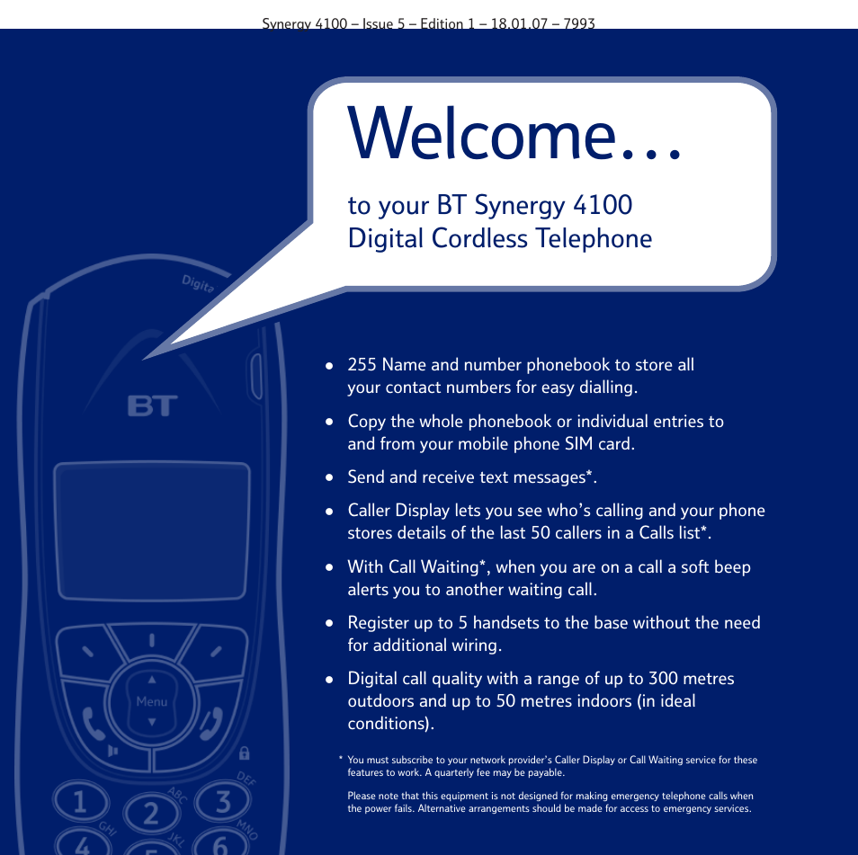 Welcome | BT SYNERGY 4100 User Manual | Page 2 / 84