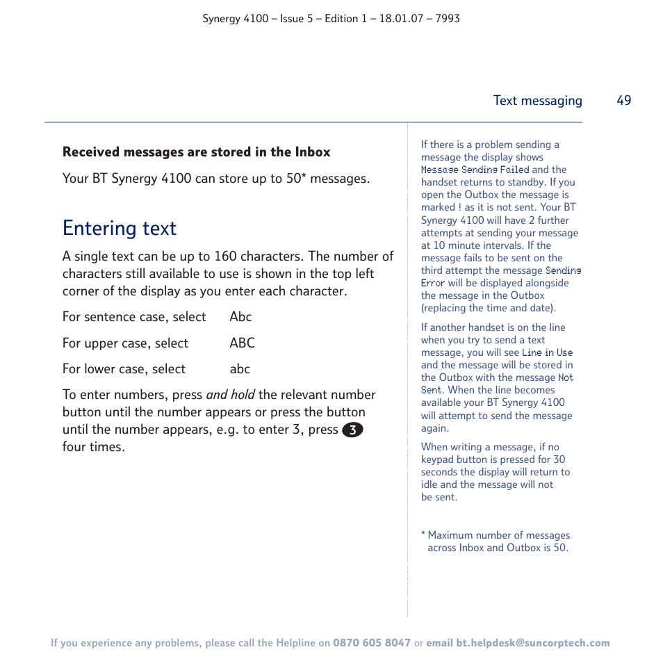 Entering text | BT SYNERGY 4100 User Manual | Page 49 / 84