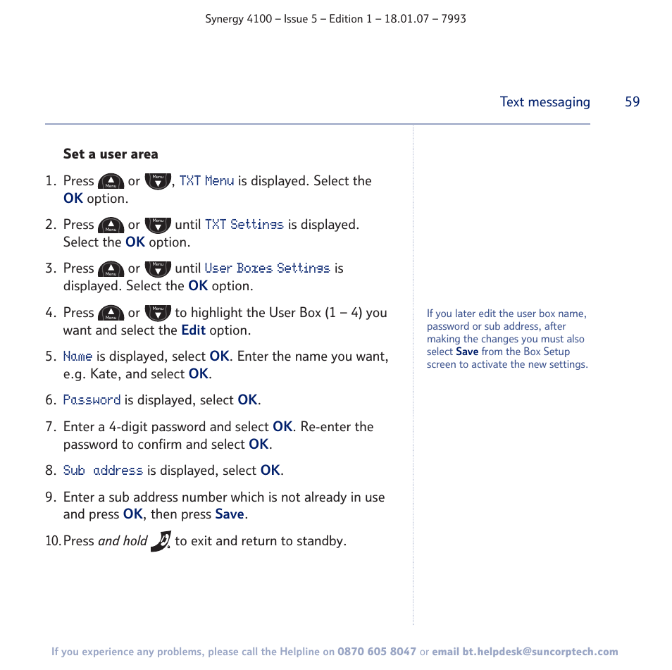 BT SYNERGY 4100 User Manual | Page 59 / 84