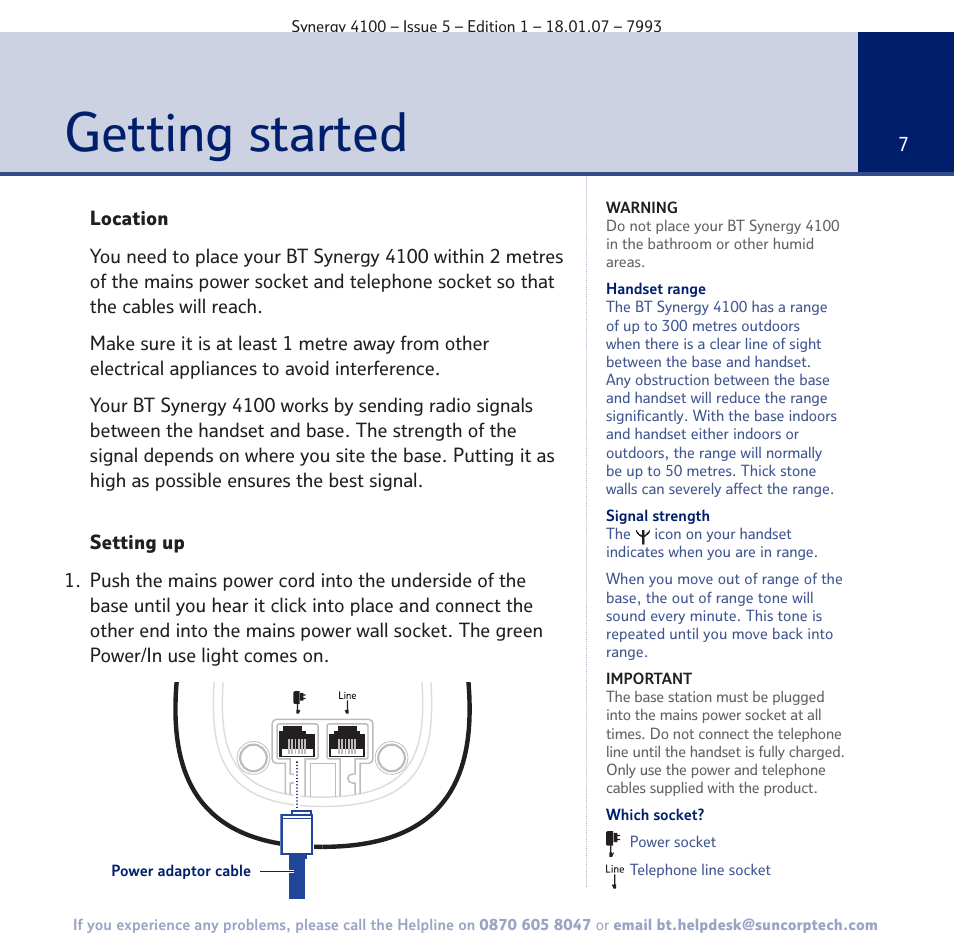 Getting started | BT SYNERGY 4100 User Manual | Page 7 / 84
