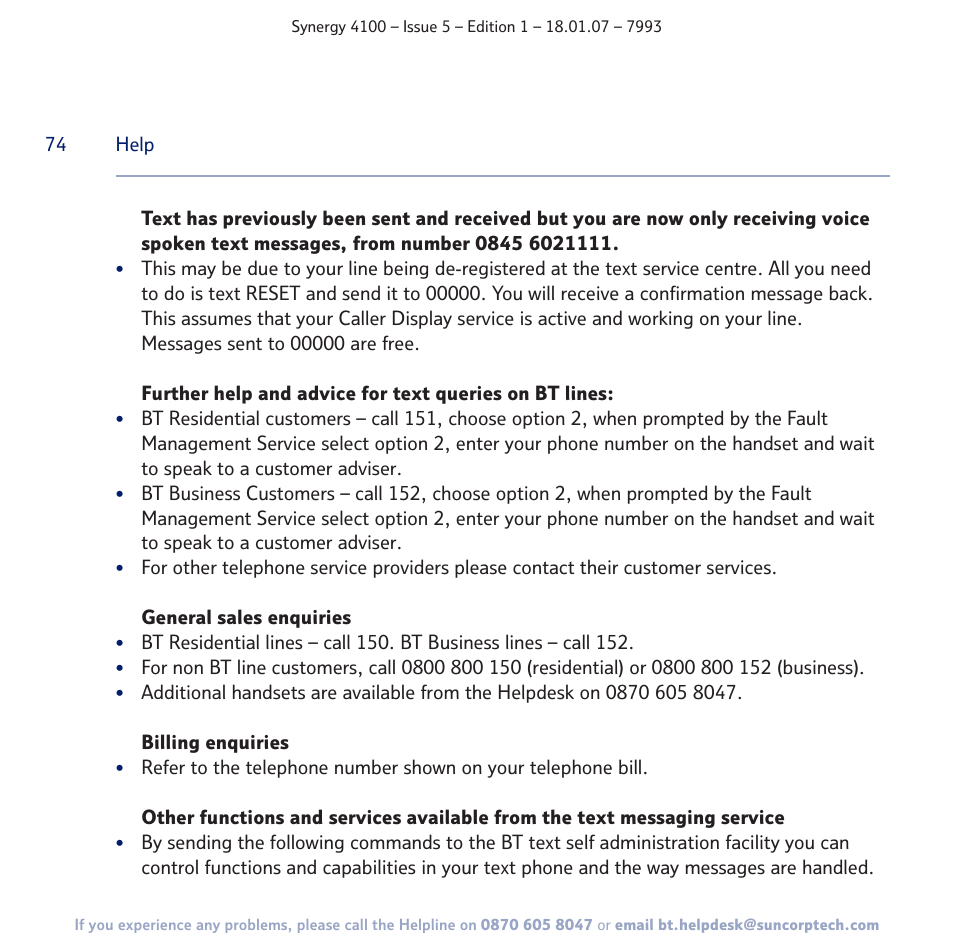 BT SYNERGY 4100 User Manual | Page 74 / 84