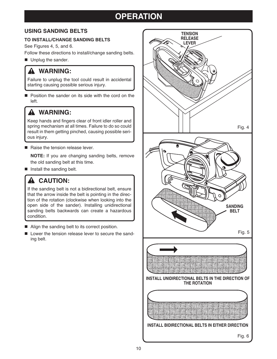 Operation, Warning, Caution | Ryobi BE318 User Manual | Page 10 / 16