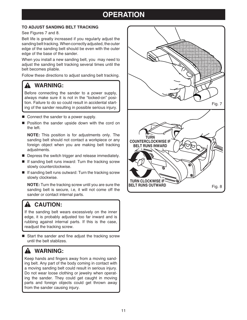 Operation, Warning, Caution | Ryobi BE318 User Manual | Page 11 / 16