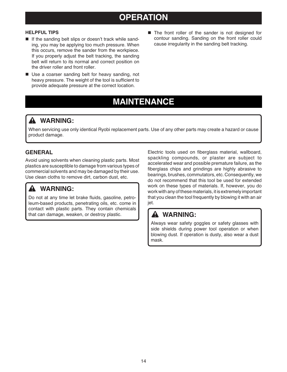 Operation, Maintenance | Ryobi BE318 User Manual | Page 14 / 16