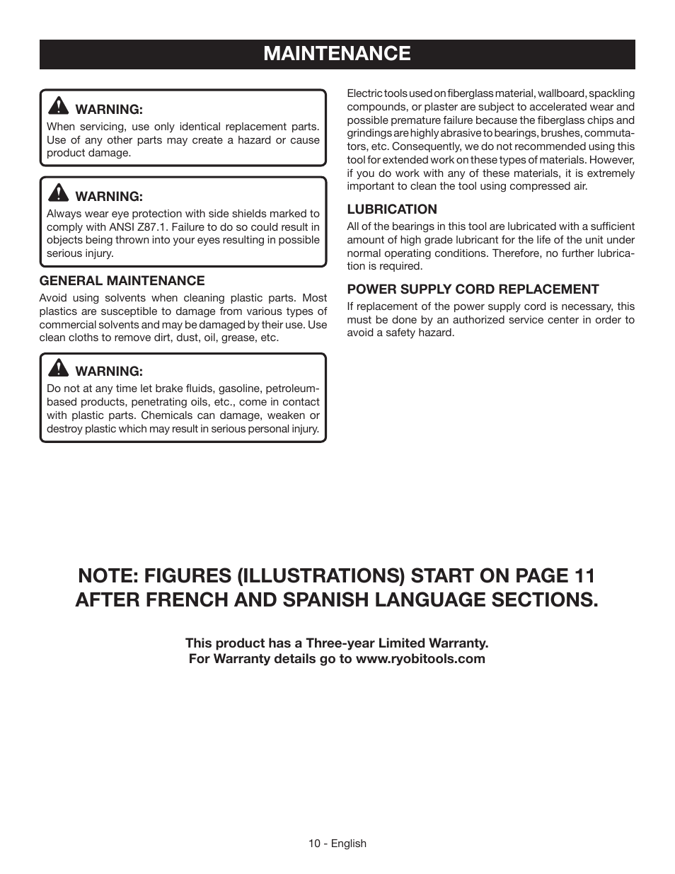 Maintenance | Ryobi BE3182G User Manual | Page 10 / 32