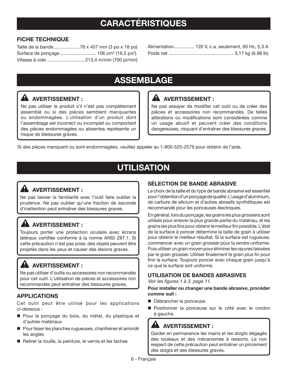 Caractéristiques, Assemblage, Utilisation | Ryobi BE3182G User Manual | Page 15 / 32