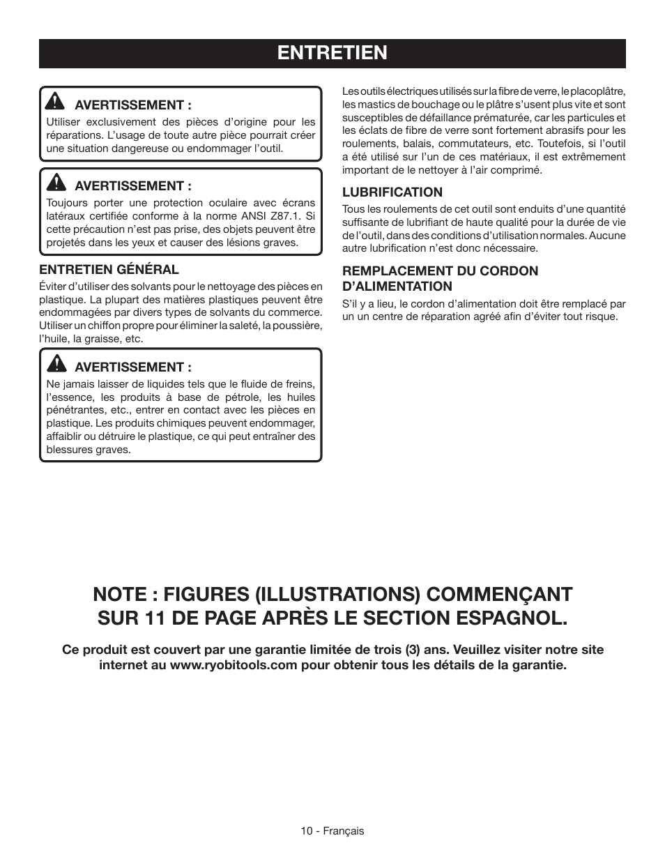 Entretien | Ryobi BE3182G User Manual | Page 19 / 32