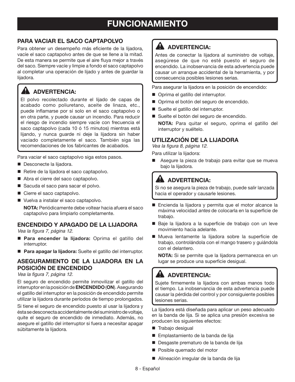 Funcionamiento | Ryobi BE3182G User Manual | Page 26 / 32