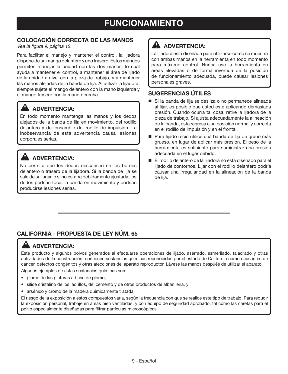 Funcionamiento | Ryobi BE3182G User Manual | Page 27 / 32