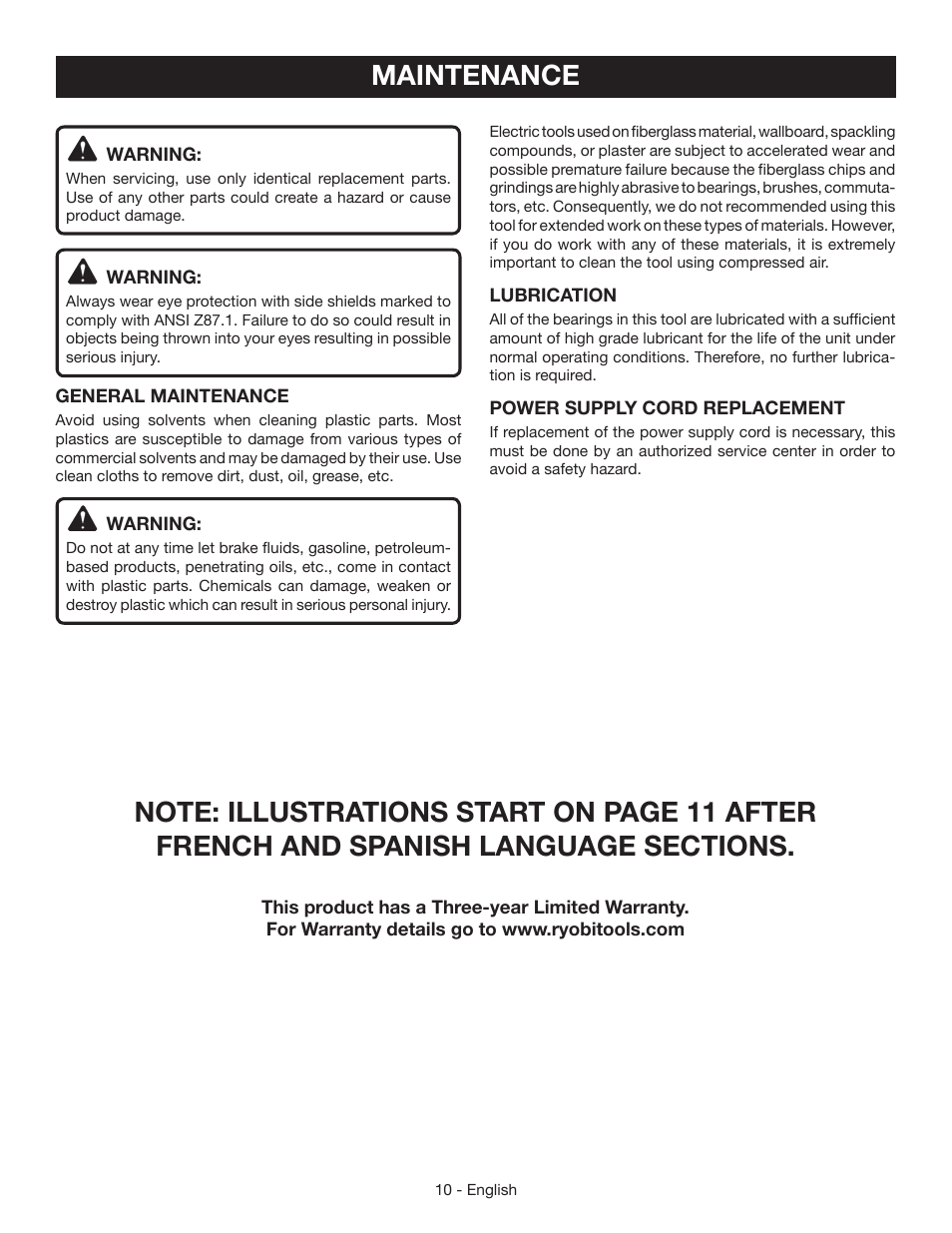 Maintenance | Ryobi BE319 User Manual | Page 10 / 32