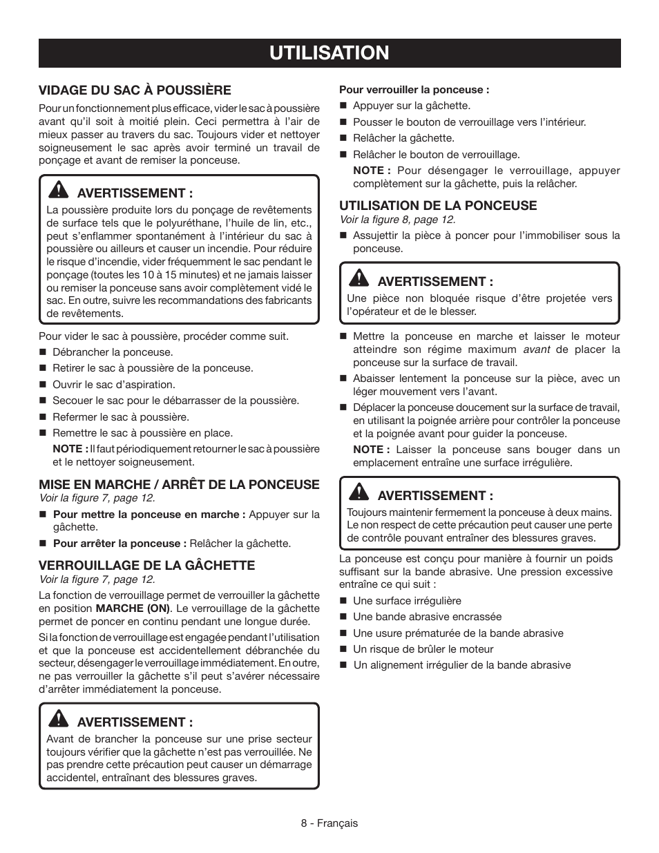 Utilisation | Ryobi BE319 User Manual | Page 17 / 32