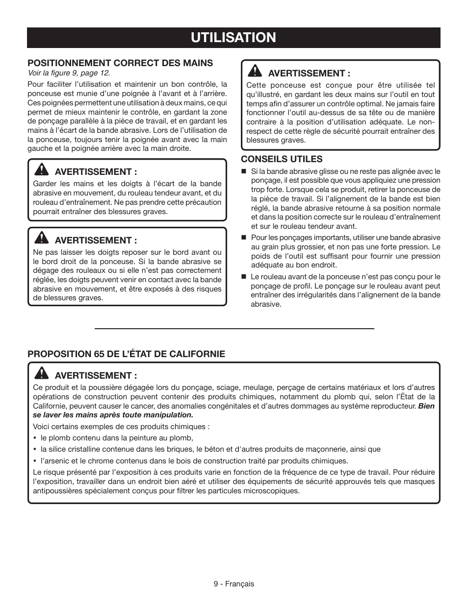 Utilisation | Ryobi BE319 User Manual | Page 18 / 32