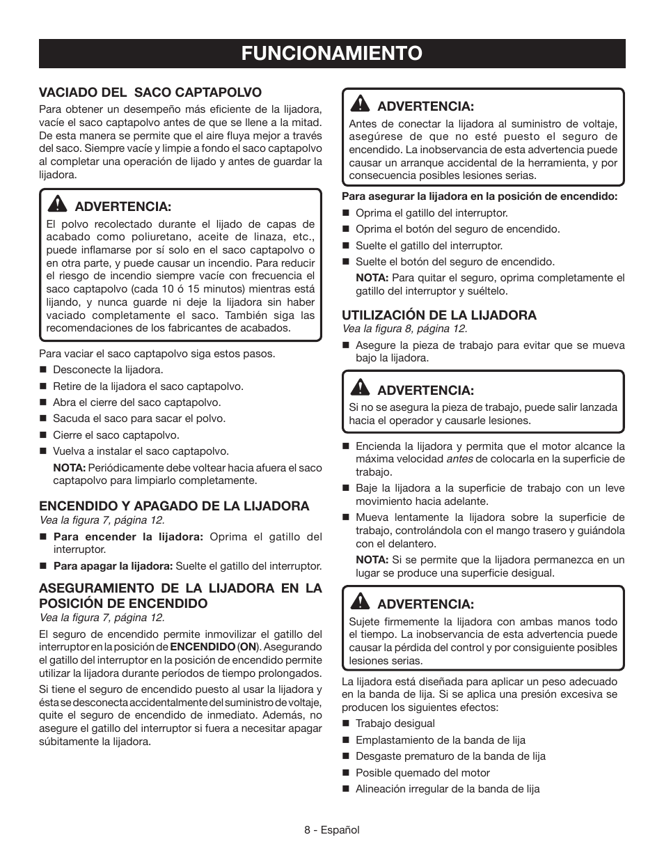 Funcionamiento | Ryobi BE319 User Manual | Page 26 / 32
