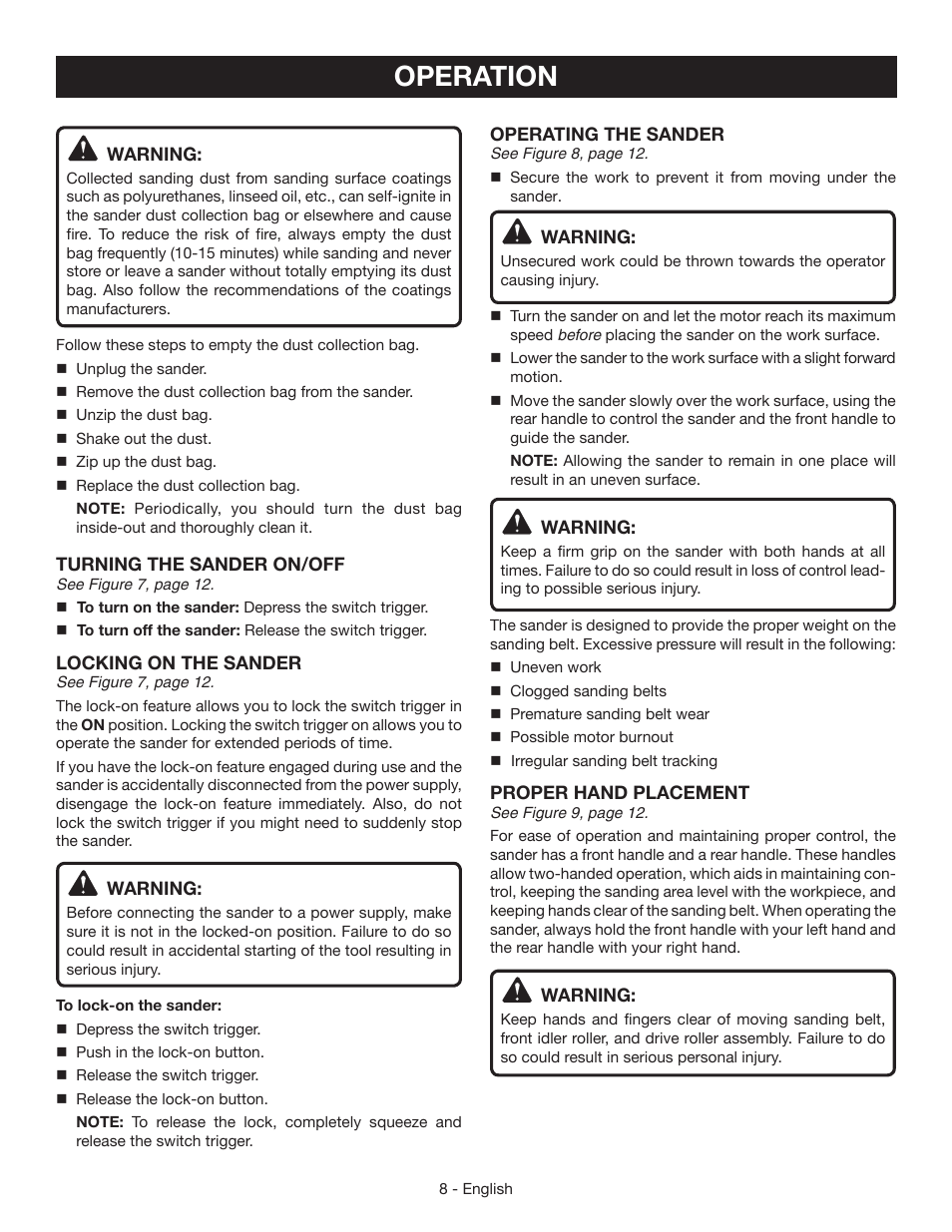 Operation | Ryobi BE319 User Manual | Page 8 / 32