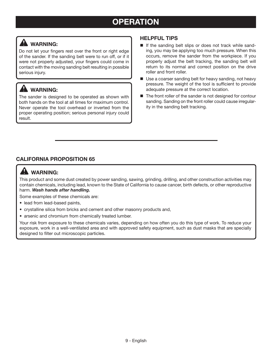 Operation | Ryobi BE319 User Manual | Page 9 / 32