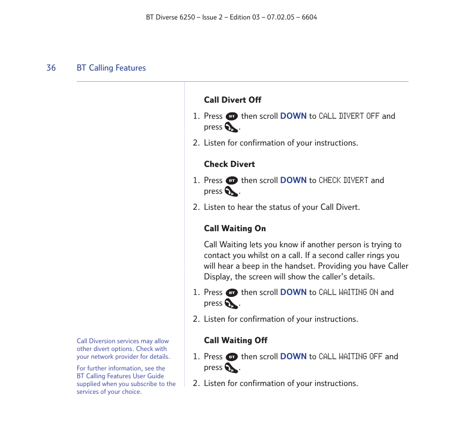 BT DIVERSE 6250 User Manual | Page 36 / 88