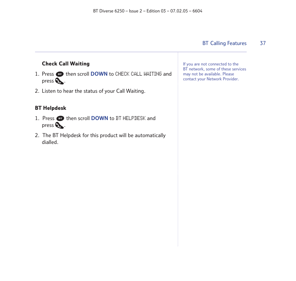 BT DIVERSE 6250 User Manual | Page 37 / 88