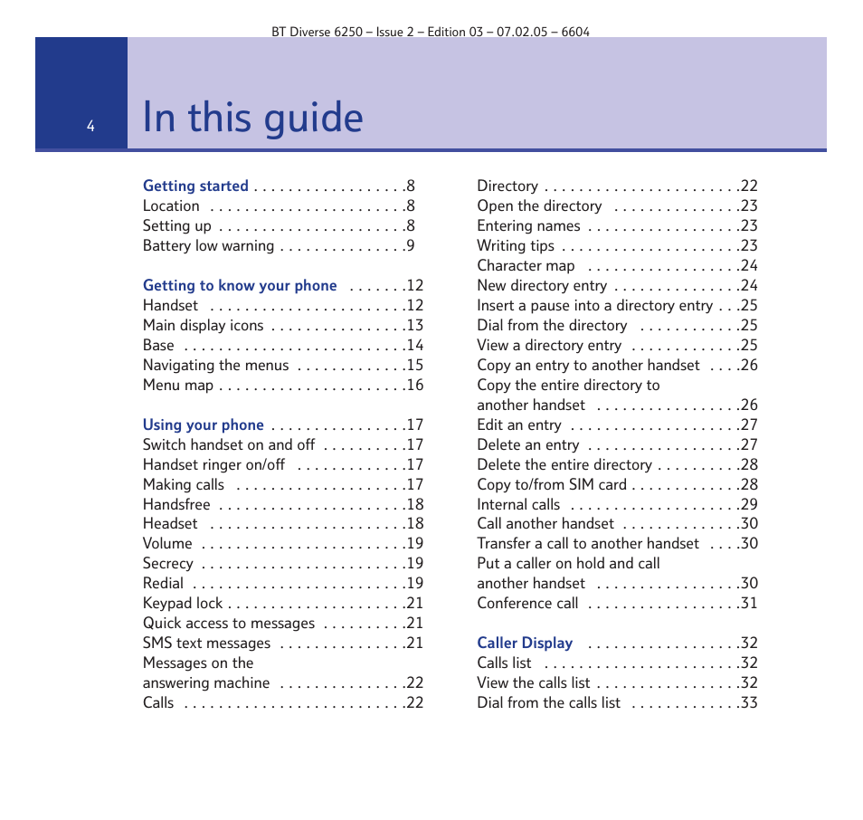 BT DIVERSE 6250 User Manual | Page 4 / 88