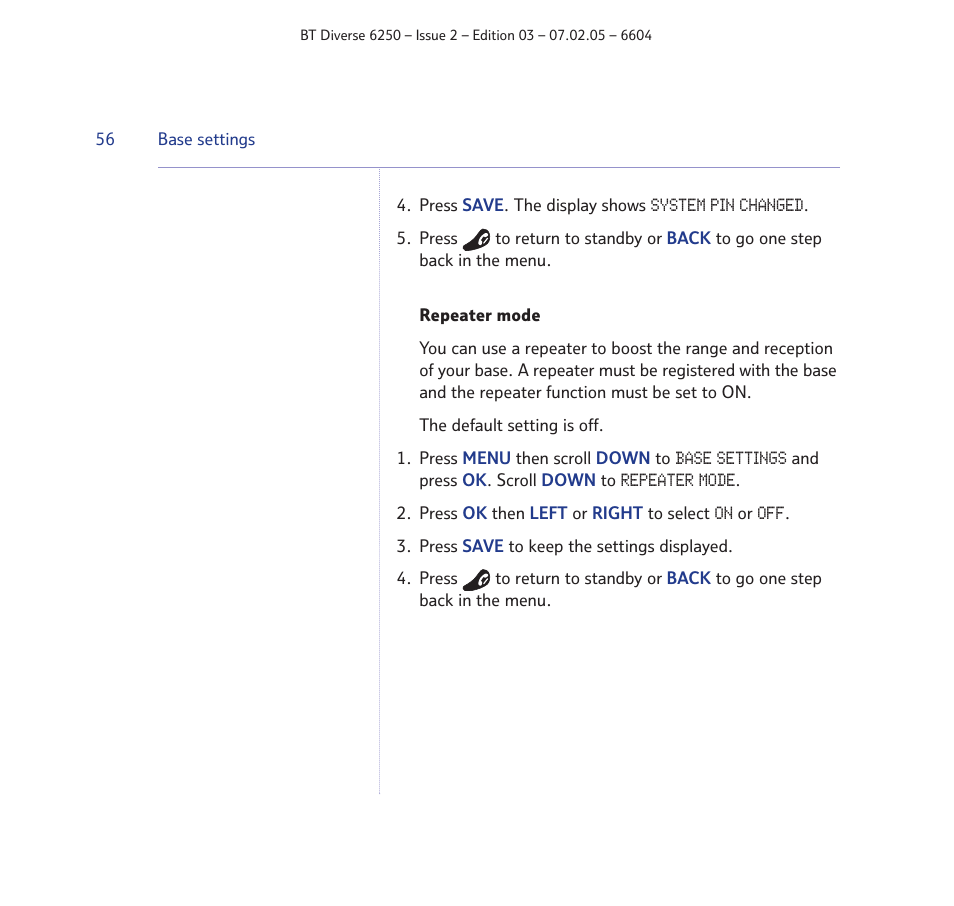 BT DIVERSE 6250 User Manual | Page 56 / 88