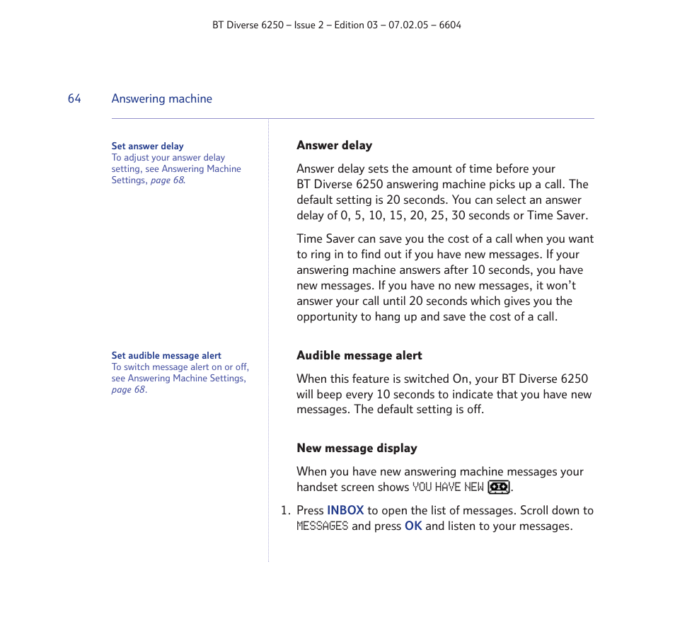 BT DIVERSE 6250 User Manual | Page 64 / 88