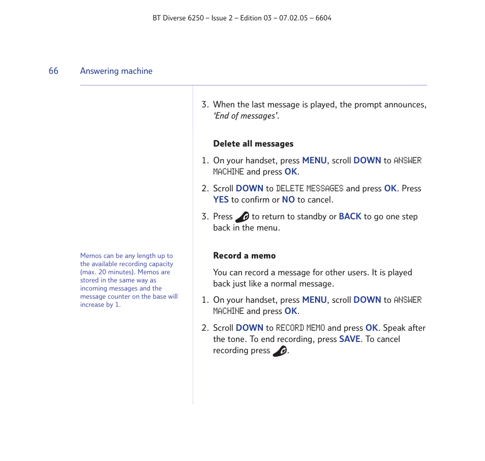 BT DIVERSE 6250 User Manual | Page 66 / 88