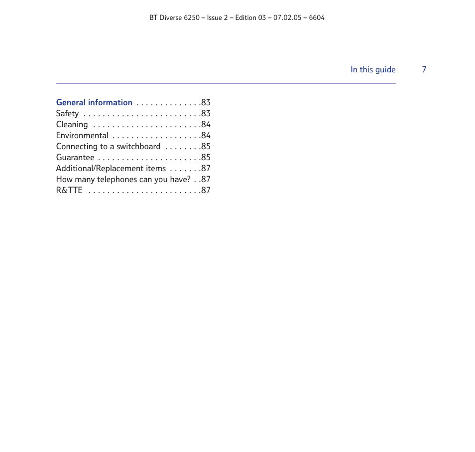 BT DIVERSE 6250 User Manual | Page 7 / 88