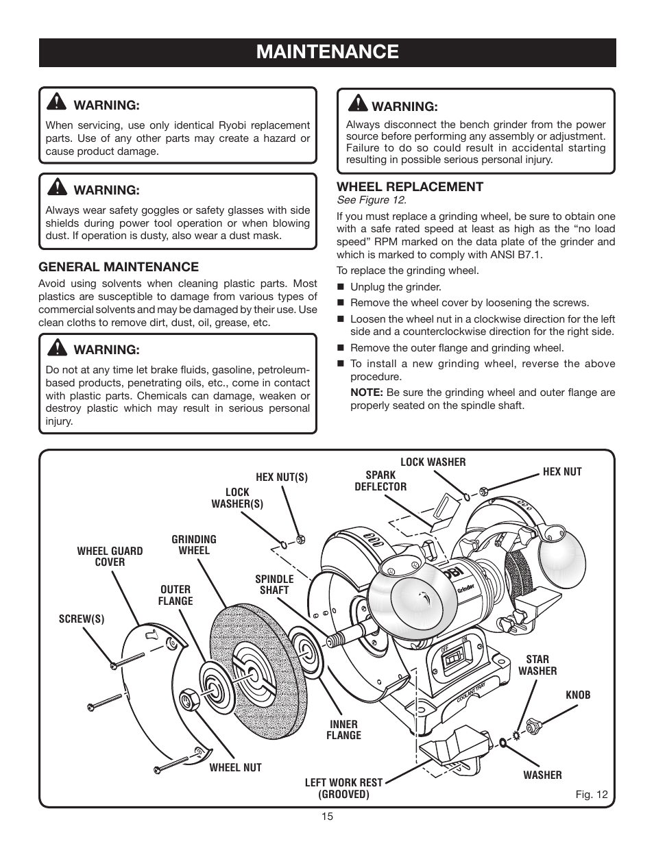Maintenance | Ryobi BGH616 User Manual | Page 15 / 18