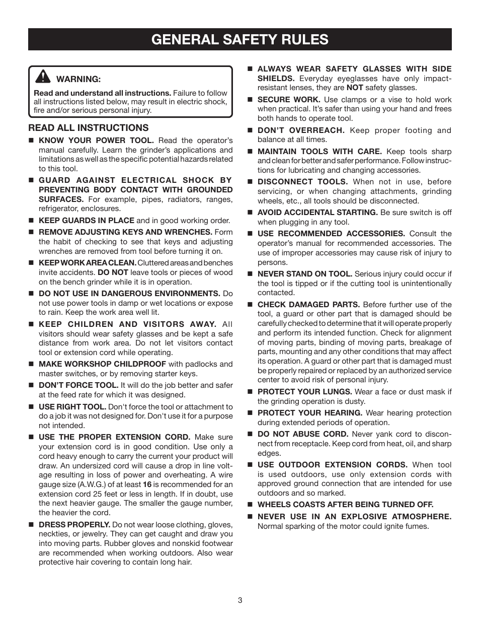 General safety rules | Ryobi BGH616 User Manual | Page 3 / 18