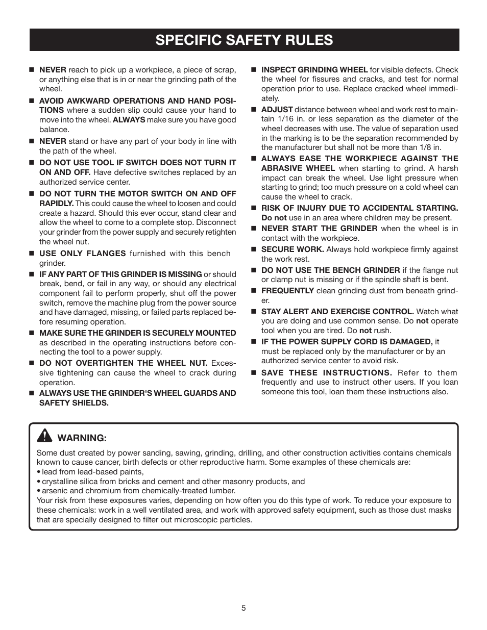 Specific safety rules | Ryobi BGH616 User Manual | Page 5 / 18