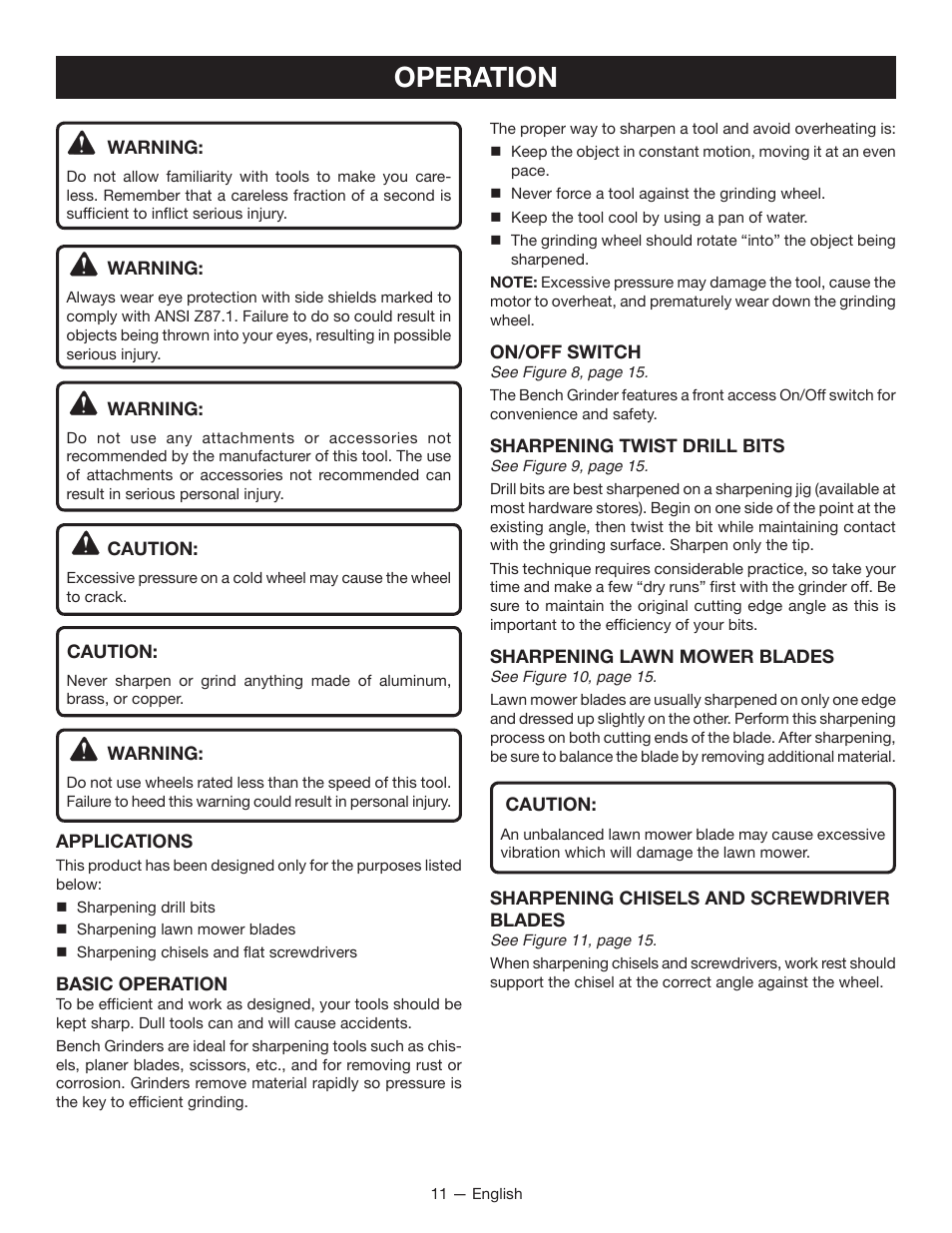 Operation | Ryobi BGH6110 User Manual | Page 11 / 40