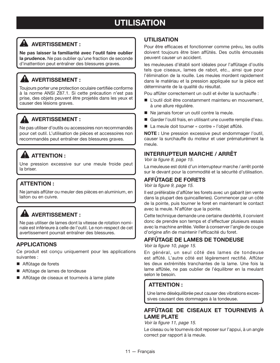 Utilisation | Ryobi BGH6110 User Manual | Page 22 / 40