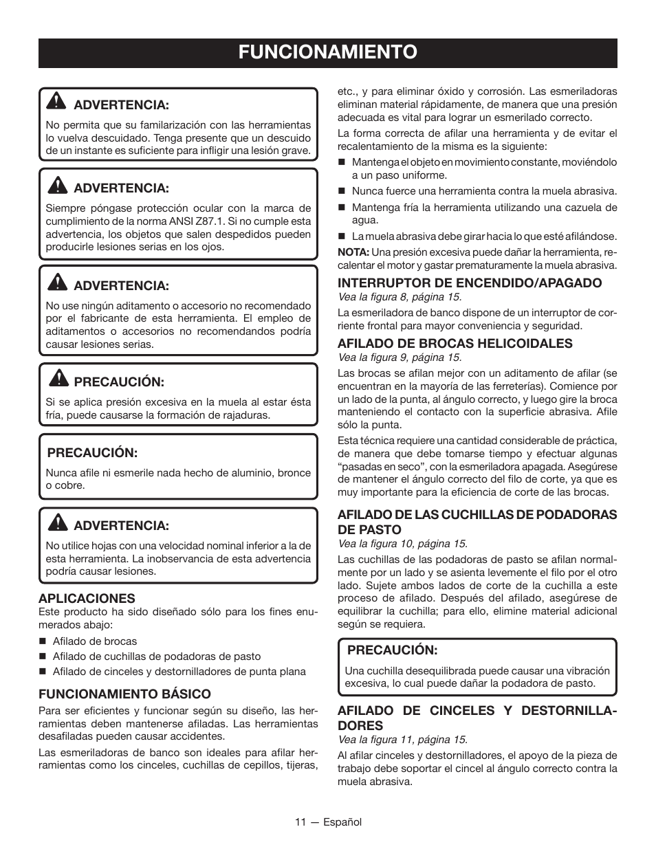 Funcionamiento | Ryobi BGH6110 User Manual | Page 33 / 40