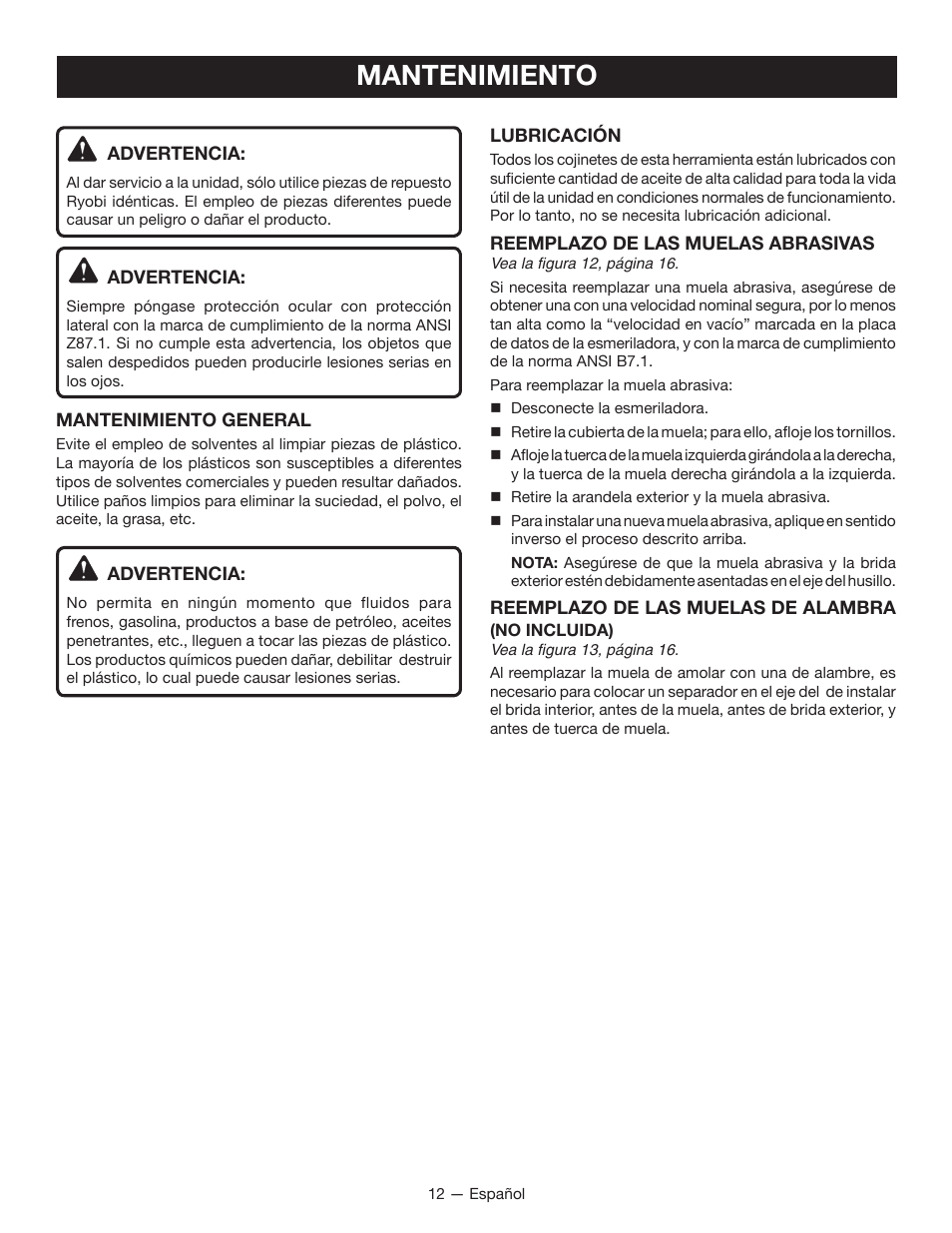 Mantenimiento | Ryobi BGH6110 User Manual | Page 34 / 40