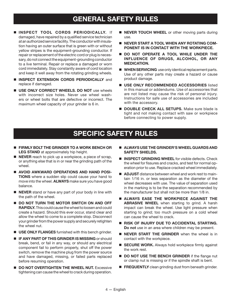 General safety rules, Specific safety rules | Ryobi BGH6110 User Manual | Page 4 / 40