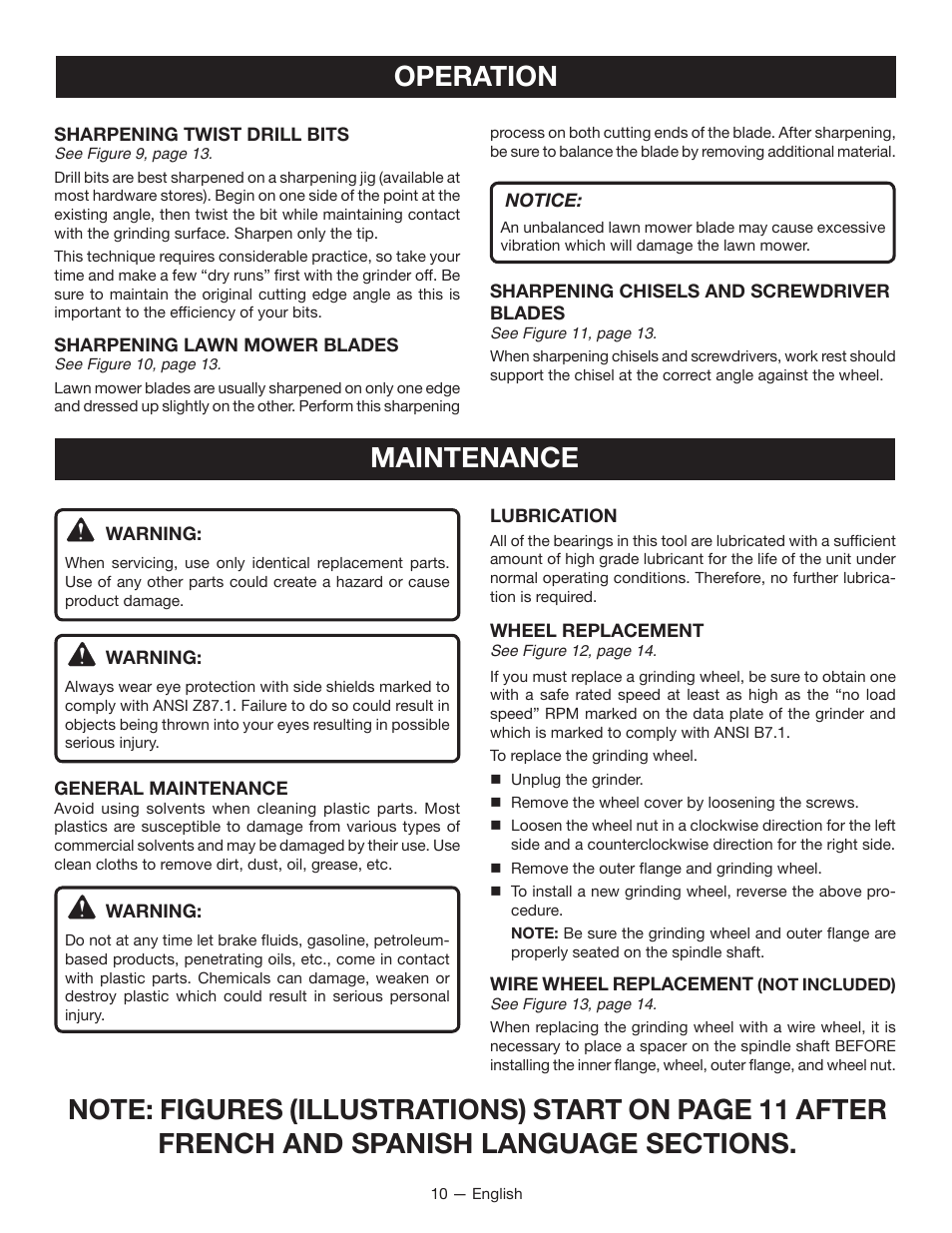 Maintenance, Operation | Ryobi BGH6110SB User Manual | Page 10 / 36