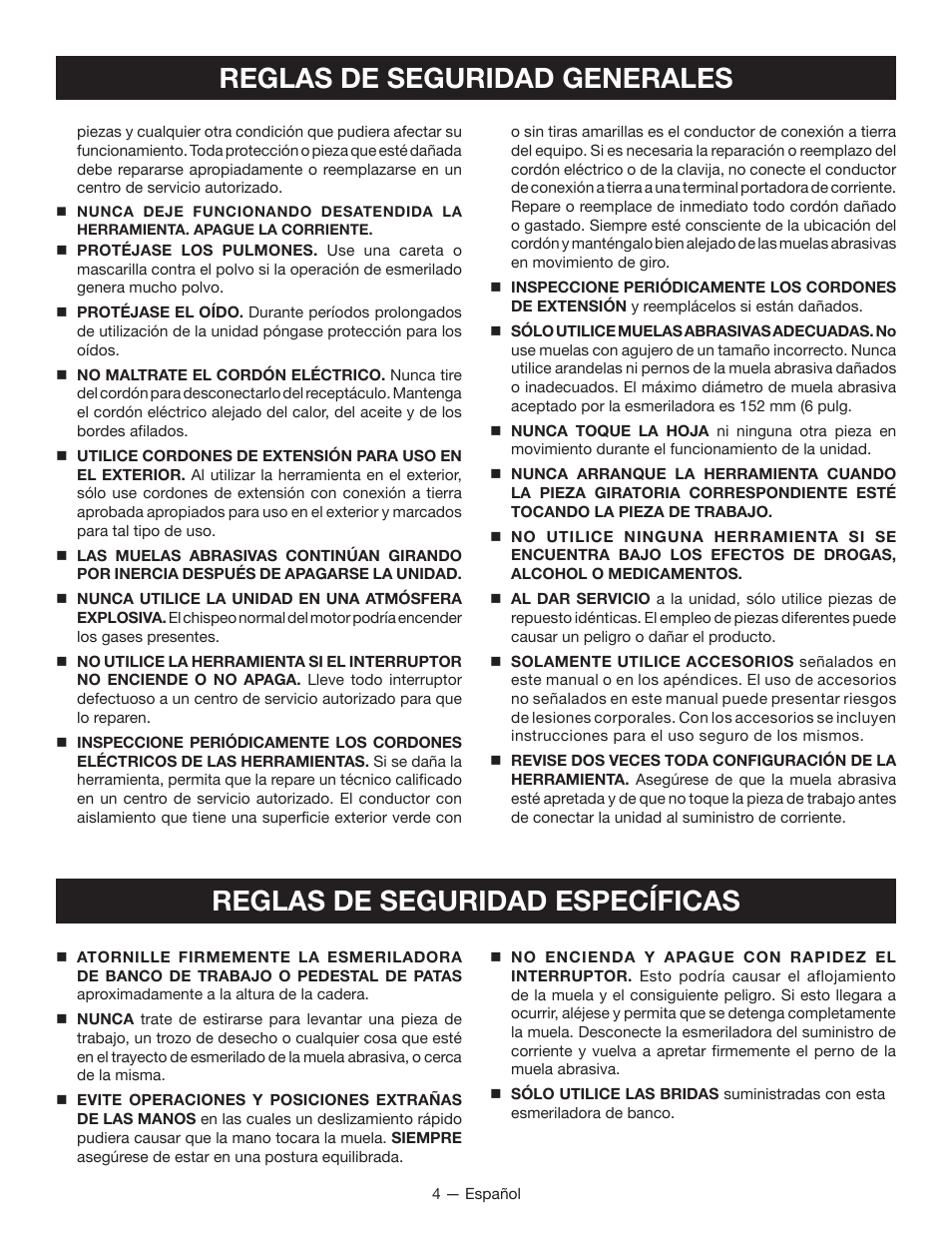 Reglas de seguridad generales, Reglas de seguridad específicas | Ryobi BGH6110SB User Manual | Page 23 / 36