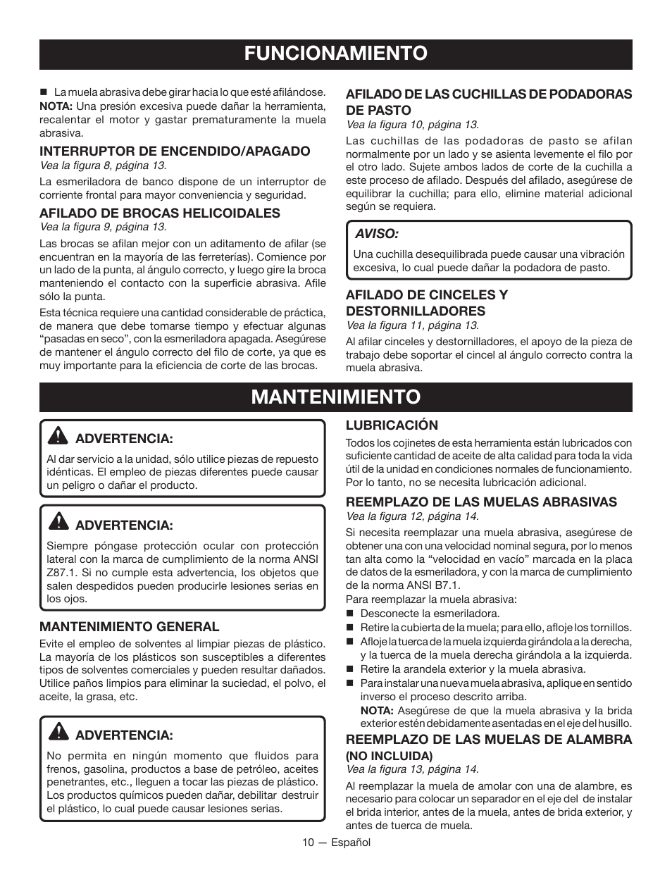 Funcionamiento, Mantenimiento | Ryobi BGH6110SB User Manual | Page 29 / 36