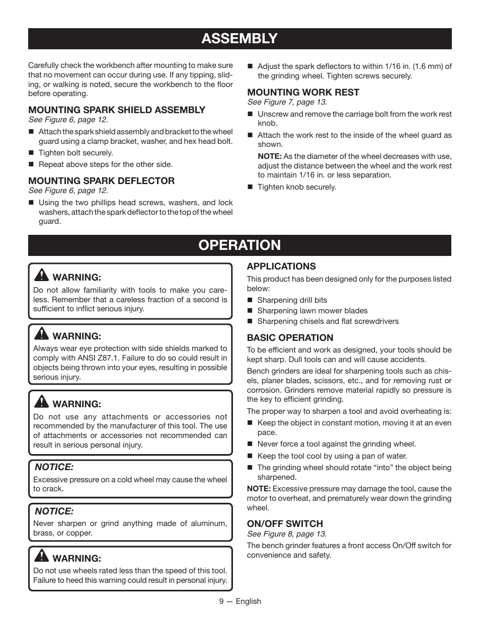 Assembly, Operation | Ryobi BGH6110SB User Manual | Page 9 / 36