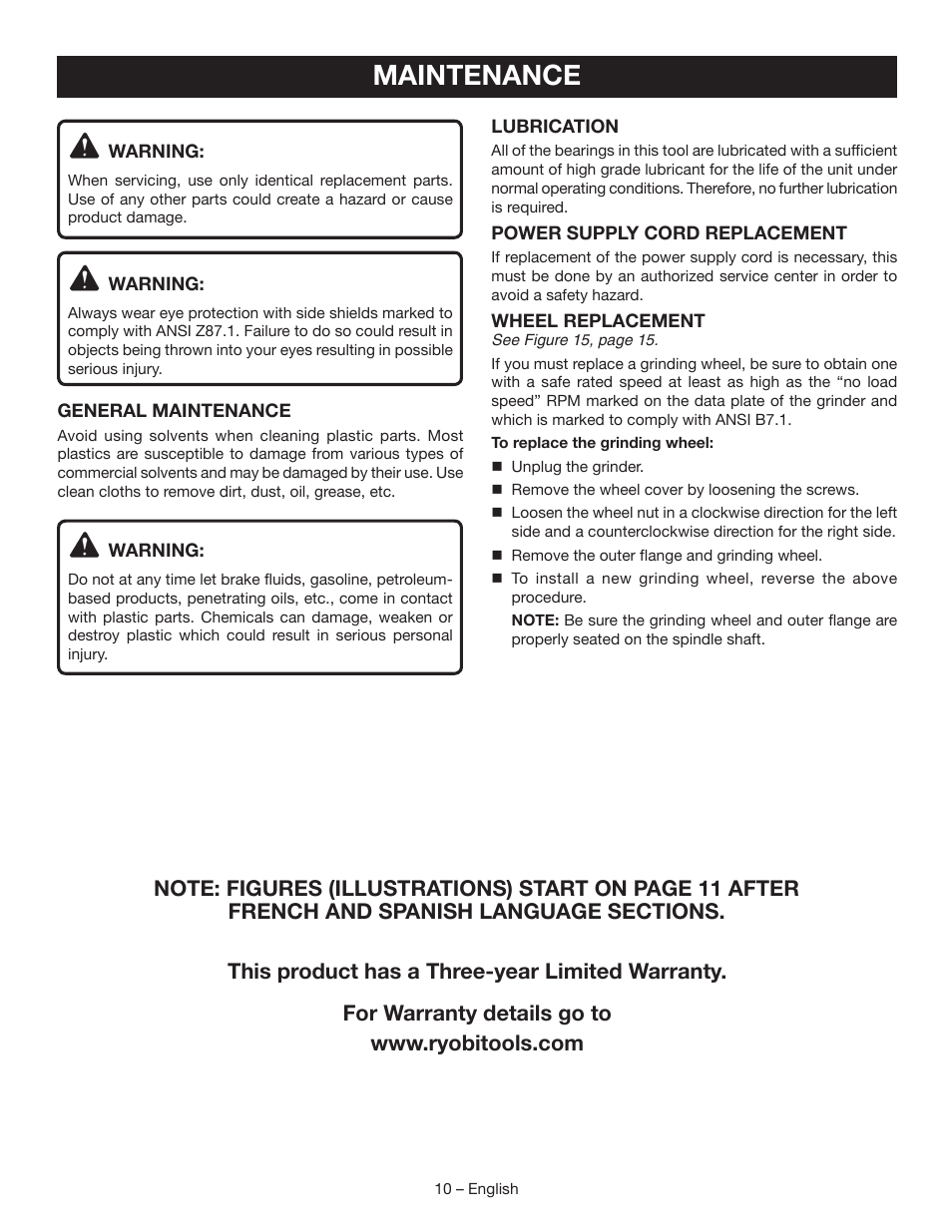 Maintenance | Ryobi BG828G User Manual | Page 10 / 36