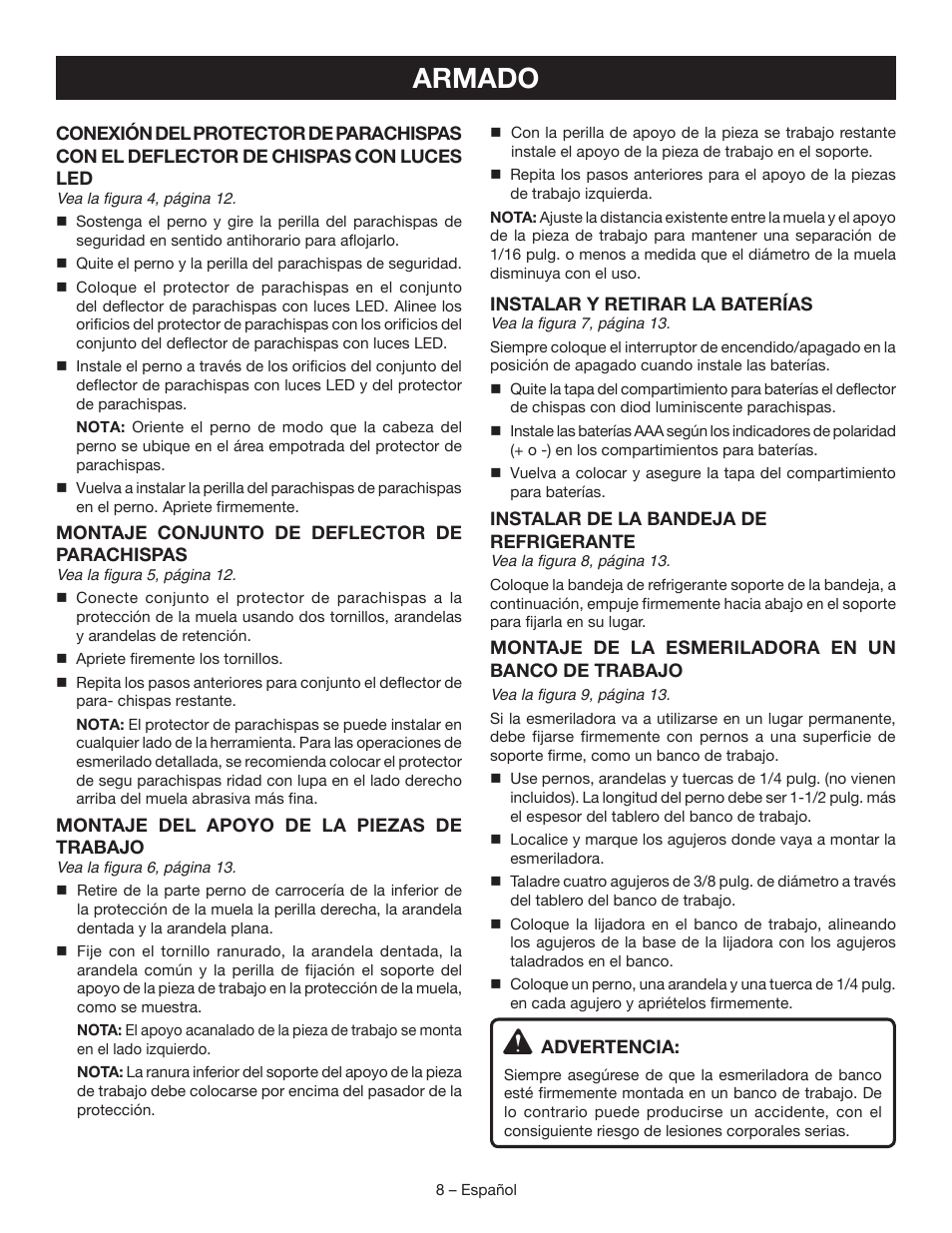 Armado | Ryobi BG828G User Manual | Page 26 / 36