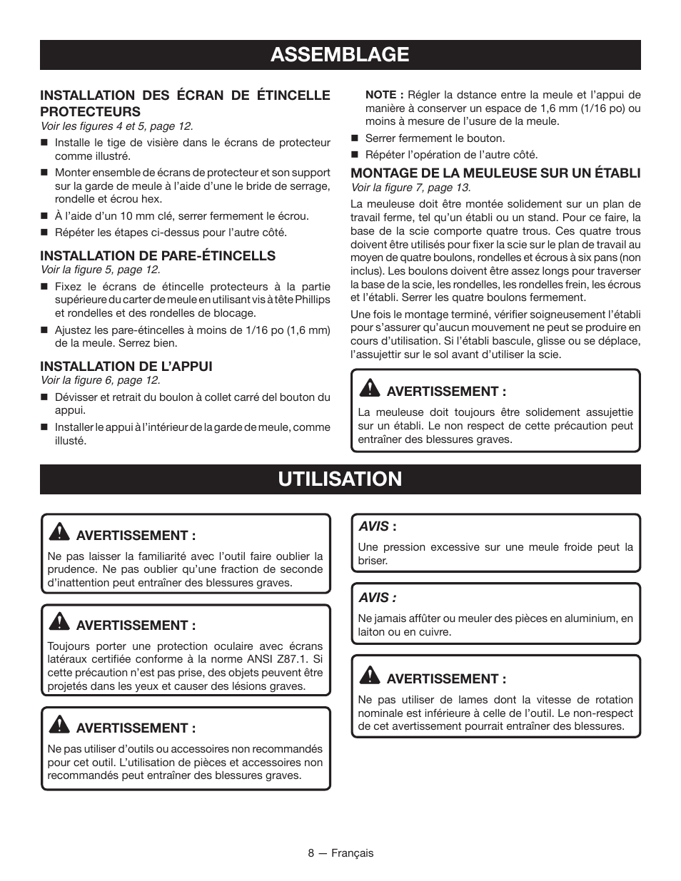 Assemblage utilisation | Ryobi BG612GSB User Manual | Page 17 / 36