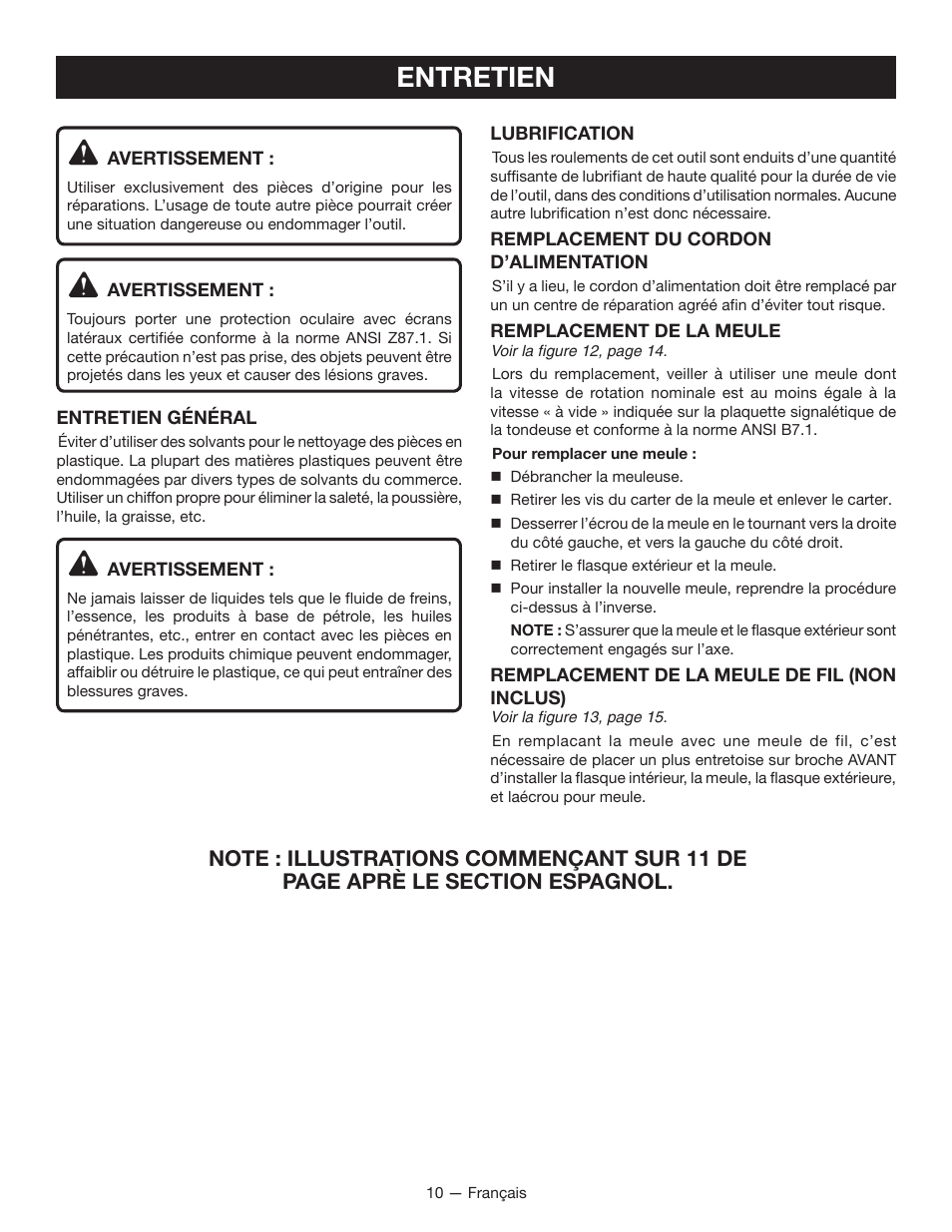 Entretien | Ryobi BG612GSB User Manual | Page 19 / 36