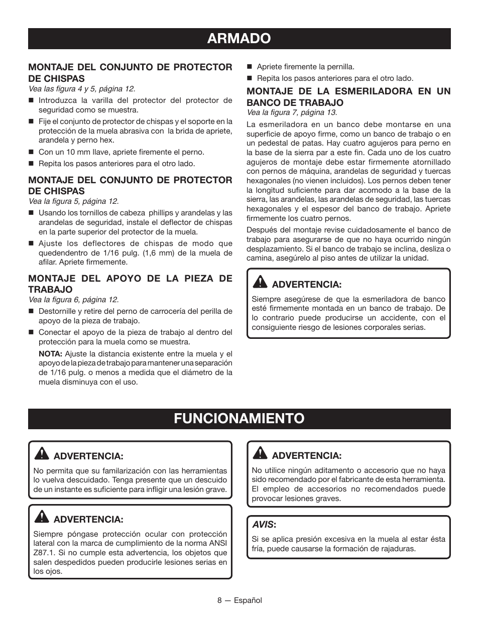 Armado funcionamiento | Ryobi BG612GSB User Manual | Page 26 / 36
