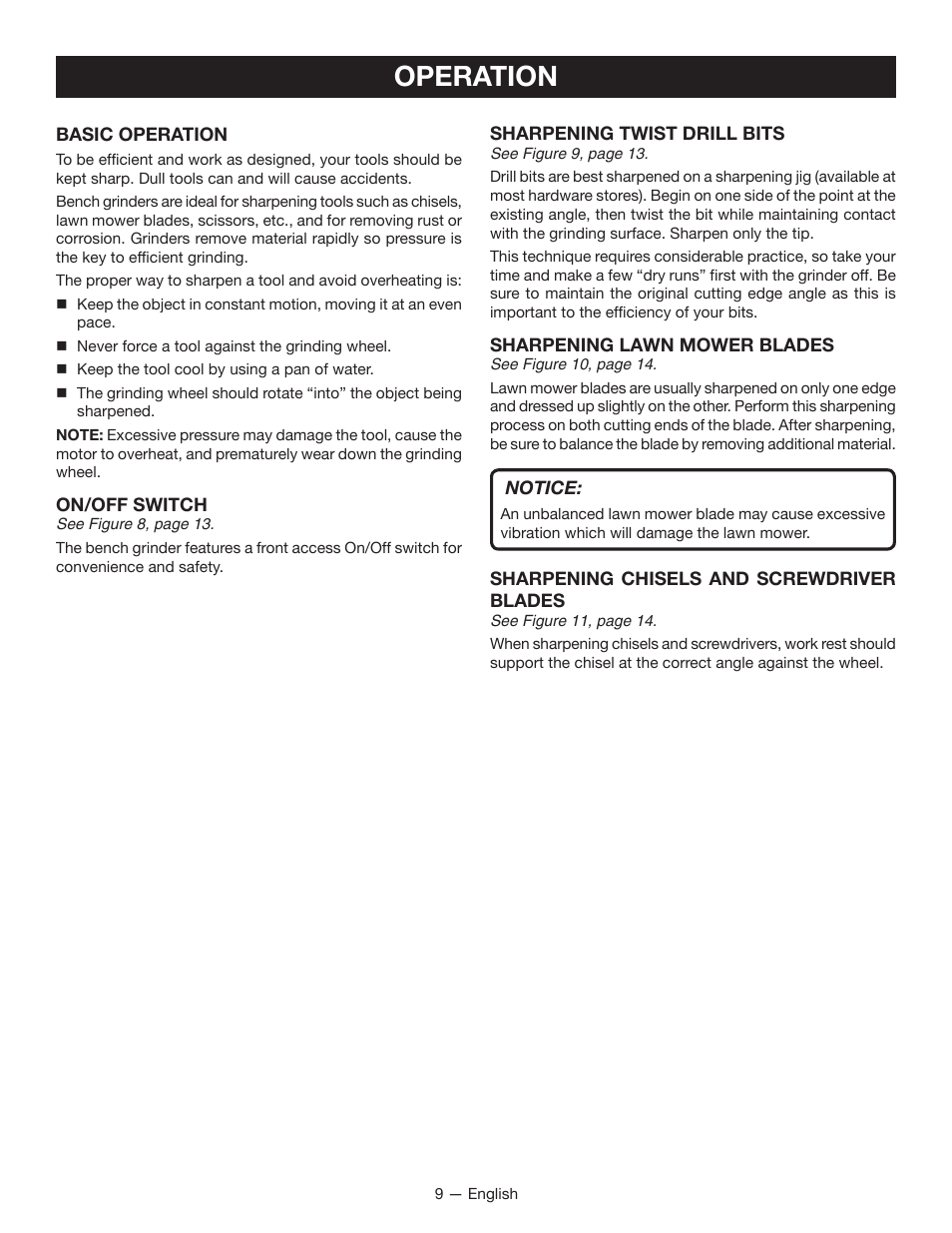 Operation | Ryobi BG612GSB User Manual | Page 9 / 36