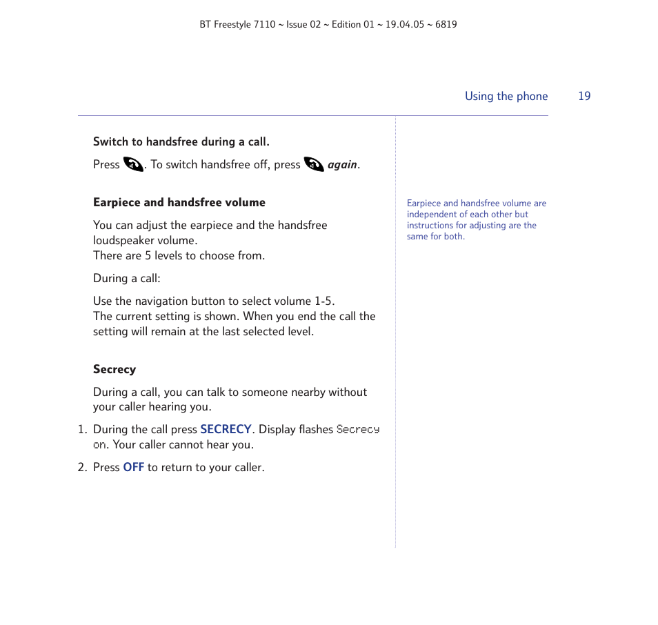 BT FREESTYLE 7110 User Manual | Page 19 / 74