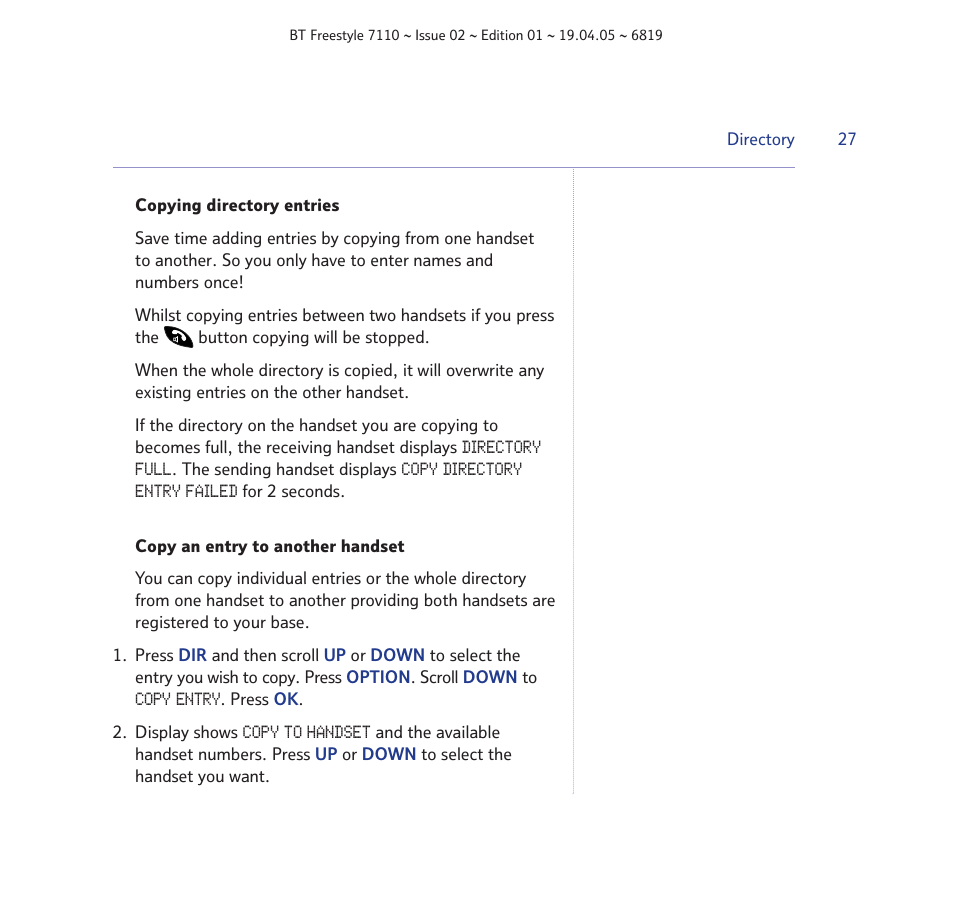 BT FREESTYLE 7110 User Manual | Page 27 / 74