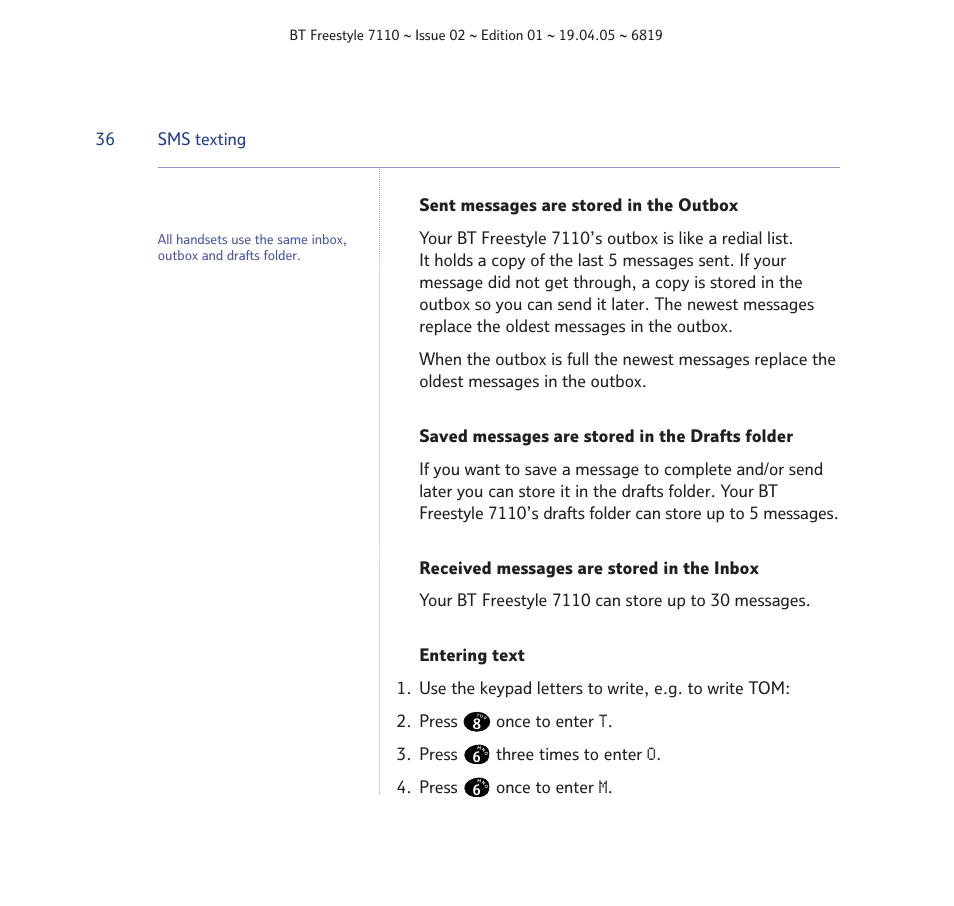 BT FREESTYLE 7110 User Manual | Page 36 / 74