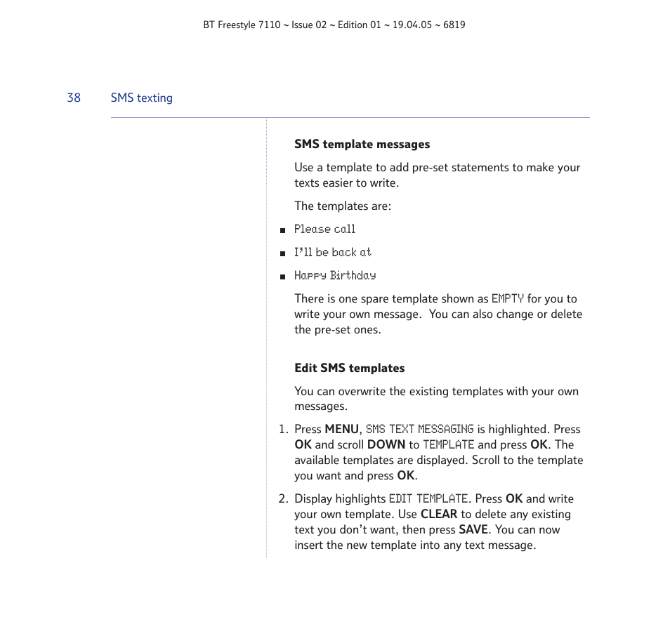 BT FREESTYLE 7110 User Manual | Page 38 / 74