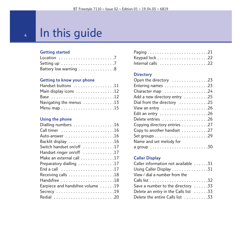 BT FREESTYLE 7110 User Manual | Page 4 / 74